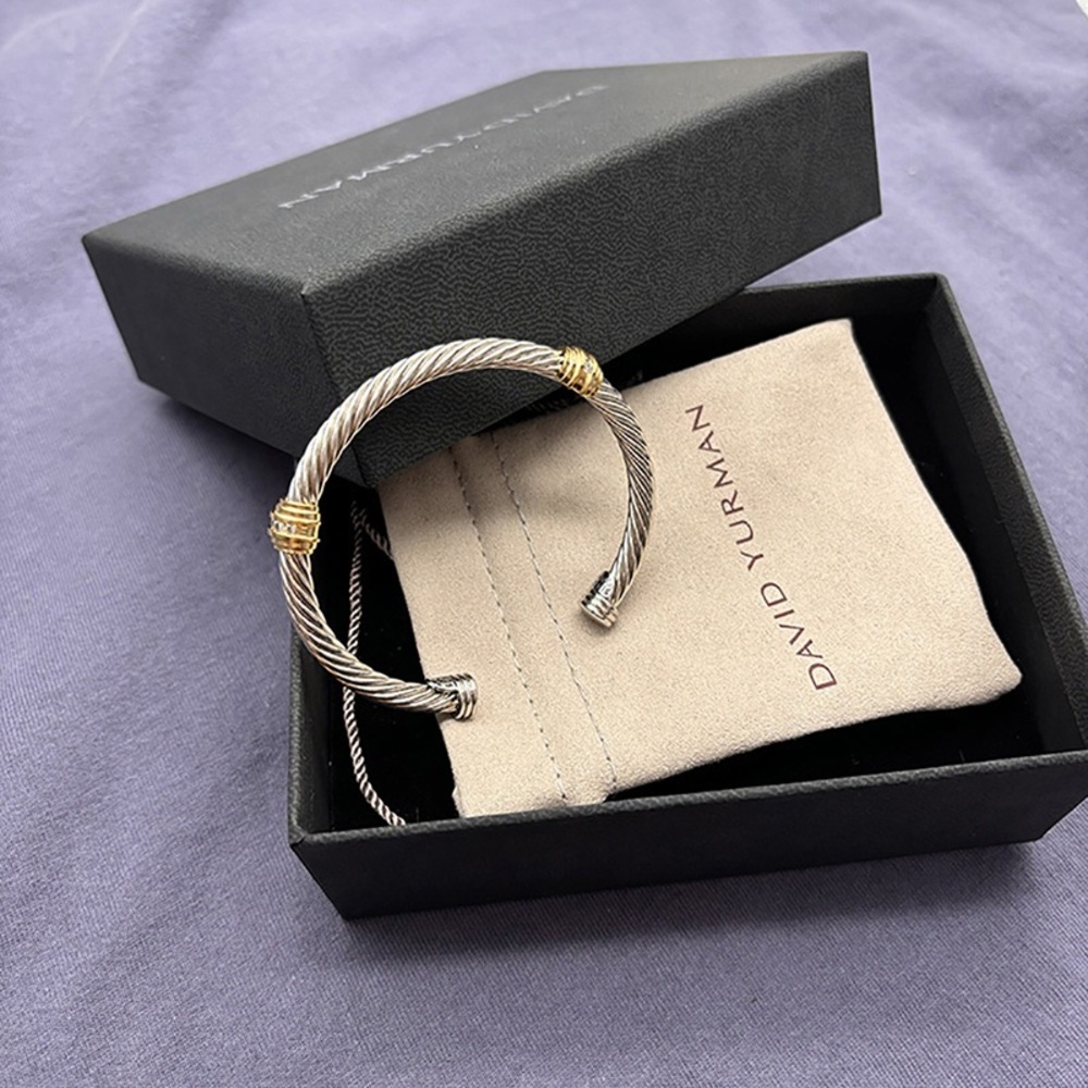 David Yurman 18k Yellow Gold and White Cubic Zirconia Sterling Silver Cuff